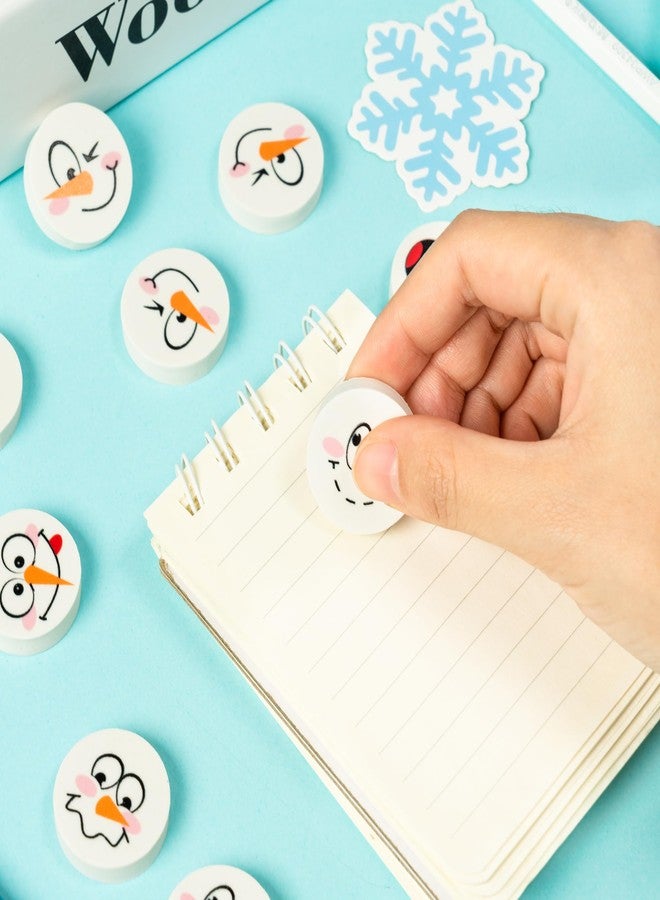 Yopyame 60PCS Winter Snowman Face Mini Erasers for Kids Bulk Assorted Novelty Pencil Eraser Cute Puzzle Erasers Desk Pet Classroom Prizes Student Homework Rewards Gift Filling Winter Party Favors - Image 3